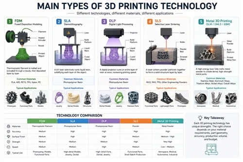 Hlavní typy technologie 3D tisku